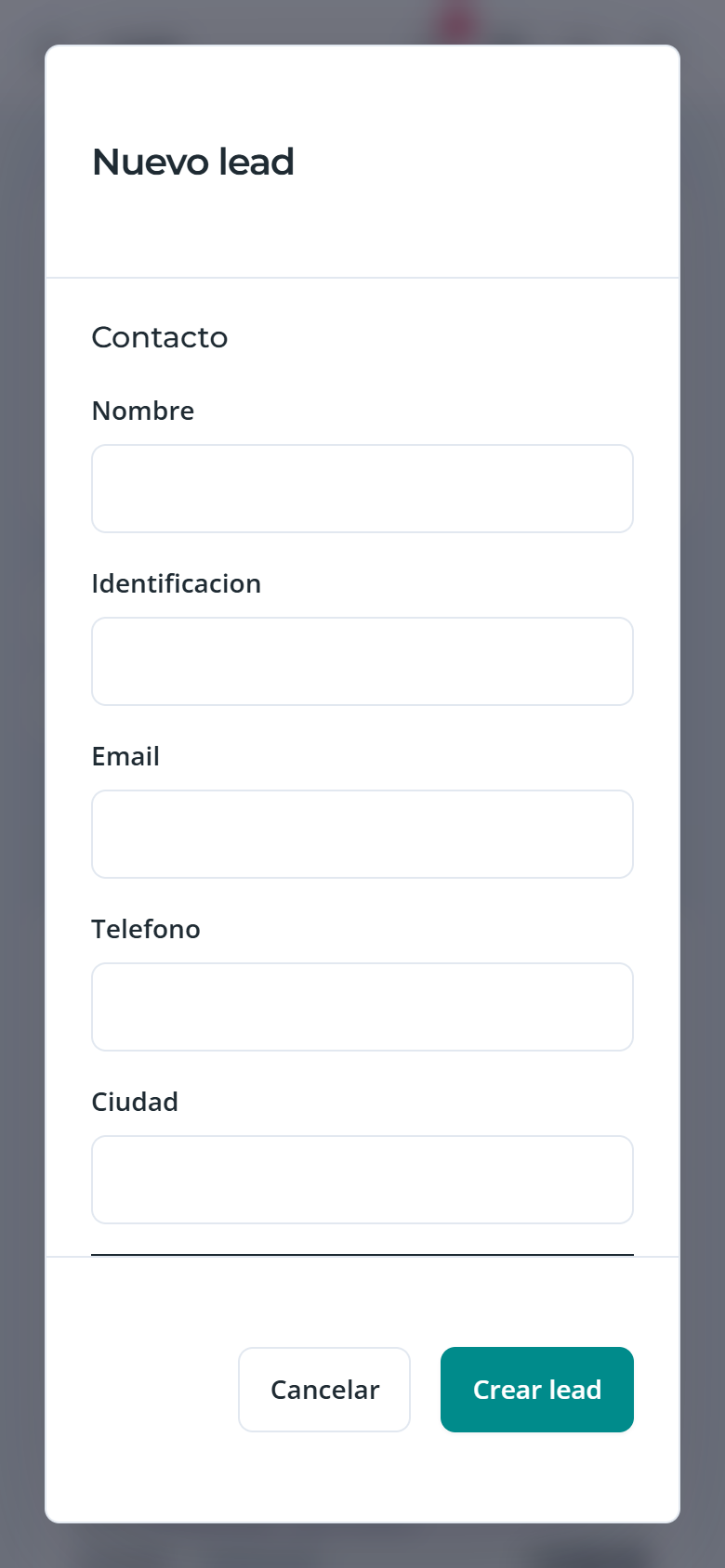 Formulario Nuevo lead, en el teléfono