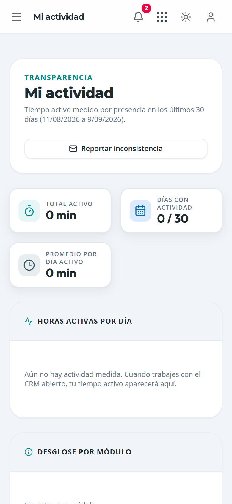 Vista Mi actividad con horas activas y actividades, en el teléfono